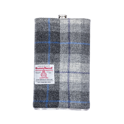 Gin Bothy Harris Tweed Hip Flask -  Large Herringbone Green / Blue / Brown / Cream
