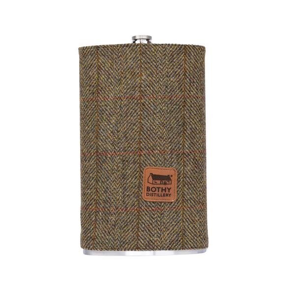 Gin Bothy Harris Tweed Hip Flask -  Large Herringbone Green / Blue / Brown / Cream